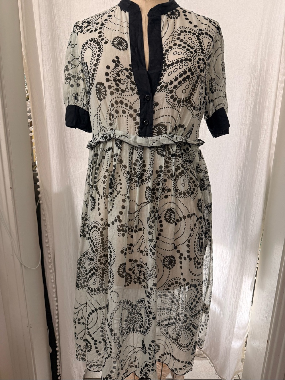 A.B.S. Cotton/Silk Polka Dot Printed Voile Dress, sz 6